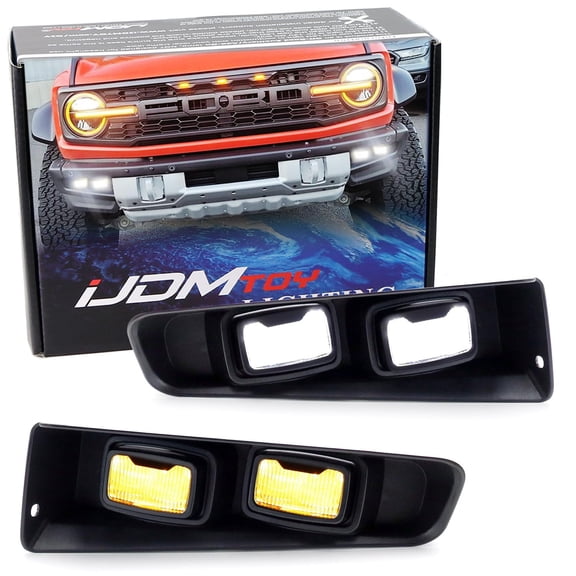Raptor_Style Dual-Pod White/Amber Switchback LED Daytime Running Light Kit w/Remote Control Option, For Ford 2021-up Bronco w/Modular Bumper ONLY