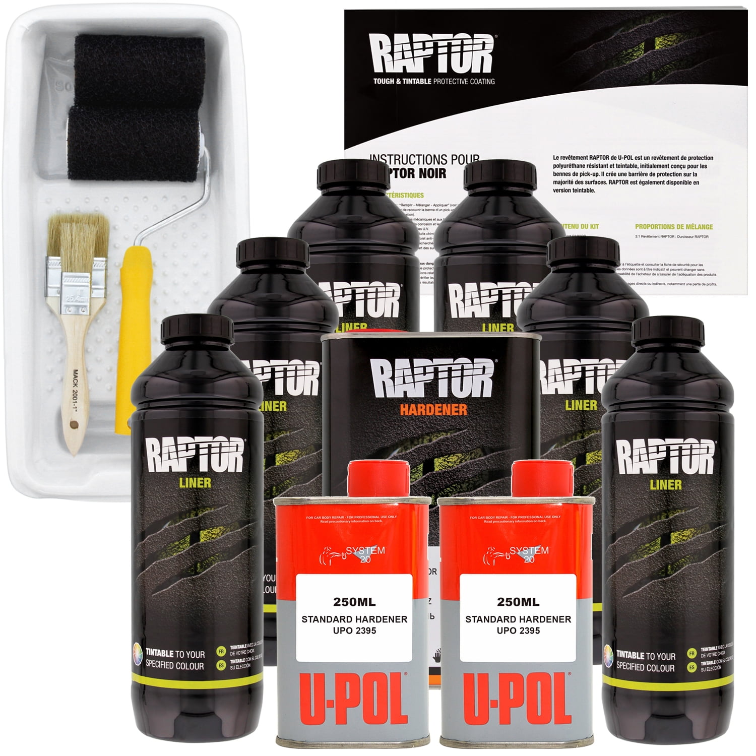 Raptor Black Urethane Spray-On Truck Bed Liner Kit Roller,Tray & Brush, 8  Liters 