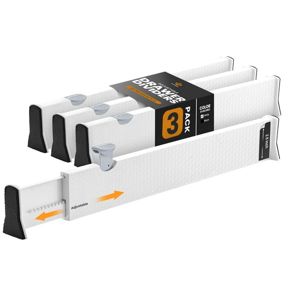 Rapturous Adjustable Drawer Divider, 2.5” Tall, Extends 13” - 22”, 3 Pack, White