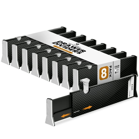 Rapturous Adjustable Drawer Divider, 4” Tall, Extends 11” - 17”, 8 Pack, Black