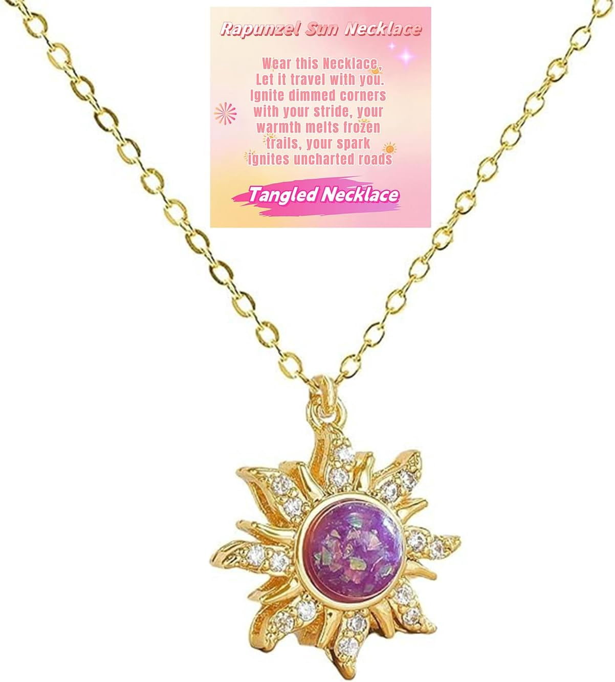 Rapunzel Sun Necklace - 925 Sterling Silver Princess Jewelry With Zirconia, 16-18" Chain