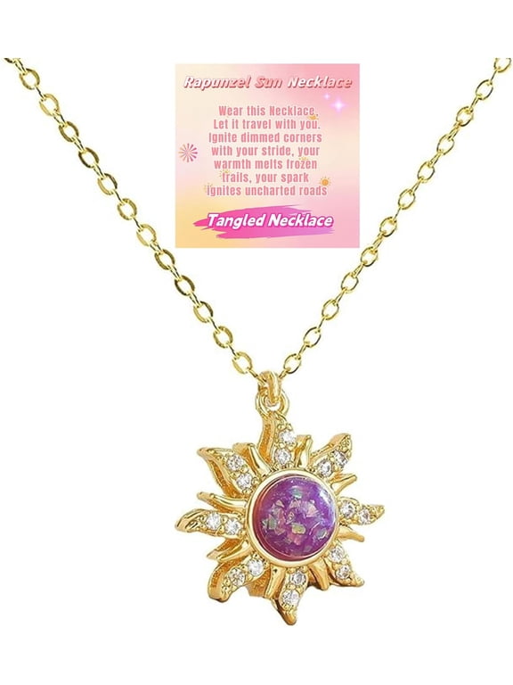 Rapunz Sun Necklace for Women Tangled Necklace Gold Plated Sun Necklaces Opal Pendant Necklaces Christmas Trendy Jewelry