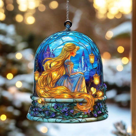 Rapunzel Castle Acrylic Suncatcher  Fairy Tale Faux Stained Glass Window Hanging Lantern Scene Gift
