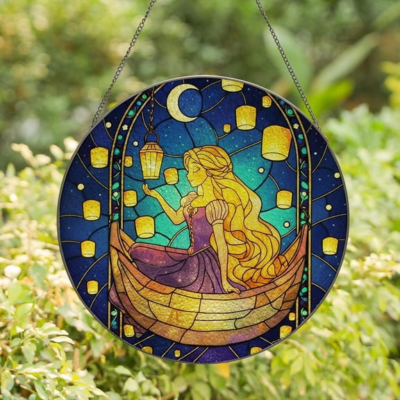 Rapunzel Glass Suncatcher, Tangled Princess Window Hanging, Fairytale Disney, 3.5 in