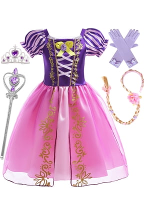 Princess Dress Girls Costumes Birthday Party Costume Dress up with Long Braid for Toddler Girls 7-8Years(140CM,Q25)