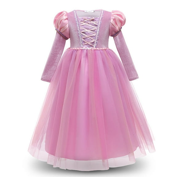 Rapunzel Princess Long Sleeve Dresses for Girls Halloween Fancy Party Dress