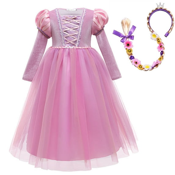 Rapunzel Princess Long Sleeve Dresses for Girls Halloween Fancy Party Dress
