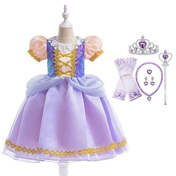 Princess Costume for Girls Female Sequins Christmas Cosplay Dress 3-9Y