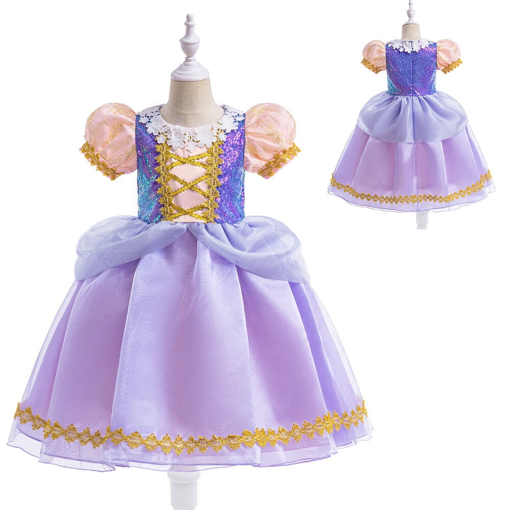 rapunzel christmas dress Princess Costume for Girls Female Sequins Christmas Cosplay Dress 3-9Y