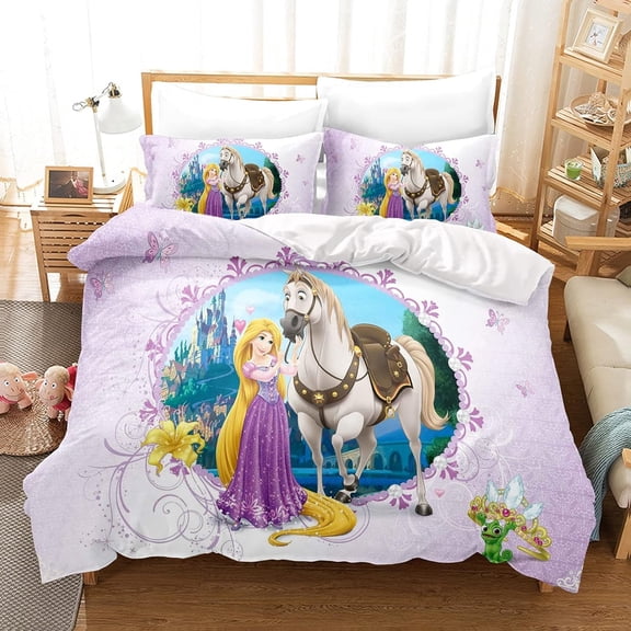 Rapunzels Duvet Cover Set 3 Piece (1 Duvet Cover + 2 Pillow Shams) Bedding Cover Set with Zipper Closure 4 Corner Ties Cute Blanket Rapunzels Theme Comforter Cover