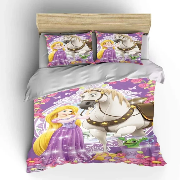 Rapunzels Duvet Cover Set 3 Piece (1 Duvet Cover + 2 Pillow Shams) Bedding Cover Set with Zipper Closure 4 Corner Ties Cute Blanket Rapunzels Theme Comforter Cover