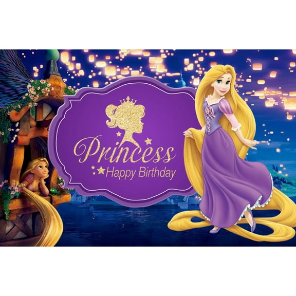 Rapunzels Happy Birthday Backdrop Rapunzels Banner Poster for Rapunzels Theme Party Decorations Birthday Supplies Background Studio Shoot Photo Props Booth
