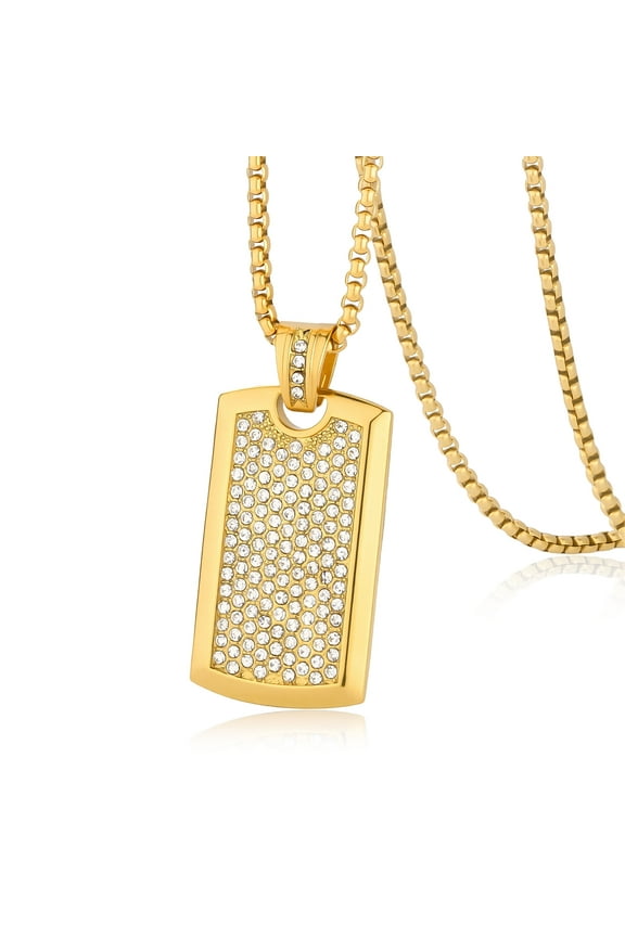 Iced Out Dog Tags Pendant Necklace for Men Women 18K Gold Plated Stainless Steel Personalized Hip Hop Military Army Style Diamond CZ Charm Jewelry, Ideal Gift for Him & Her