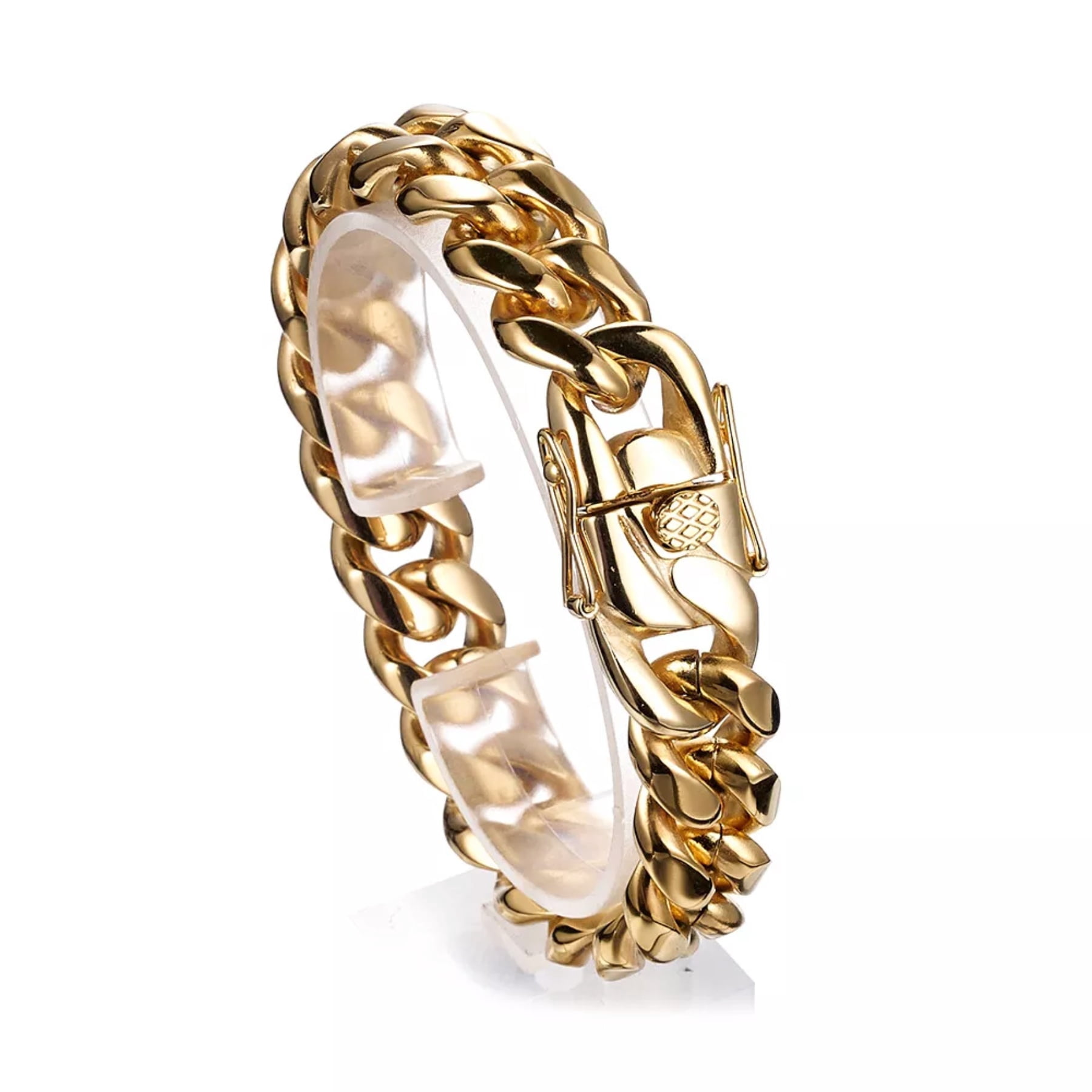 RapzGz Men’s 14mm Cuban Link Bracelet, Durable 18K Gold/Black/Rainbow/Silver Tone Stainless Steel Bracelet for Men & Women, Hip Hop Bracelets Chain, 8"-9.5" Ideal Gift for Him & Her.