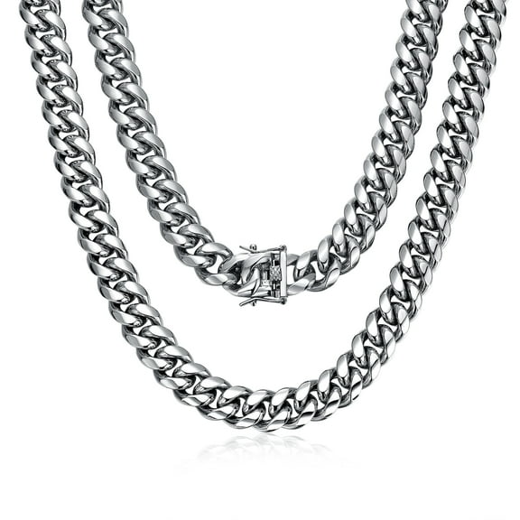 RapzGz Mens Cuban Link Chain 15mm 18inch Stainless Steel Silver Chain Hip Hop Chunky Choker Necklace, Includes Gift Packaging.