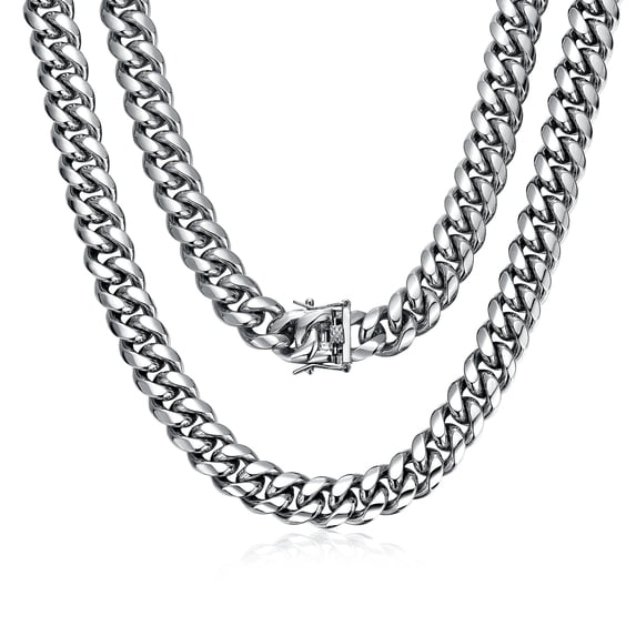 RapzGz Mens Cuban Link Chain 15mm 30inch Stainless Steel Silver Chain Hip Hop Chunky Choker Necklace, Includes Gift Packaging.