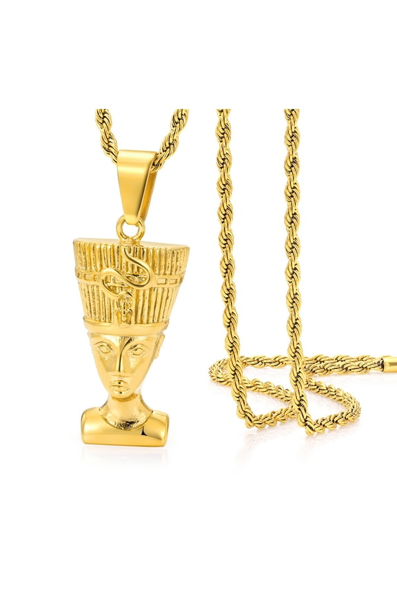 Nefertiti Necklace For Women Men Hip Hop Plated 18K Gold Stainless Steel Egyptian Queen Pendant Amulet Protection Gifts