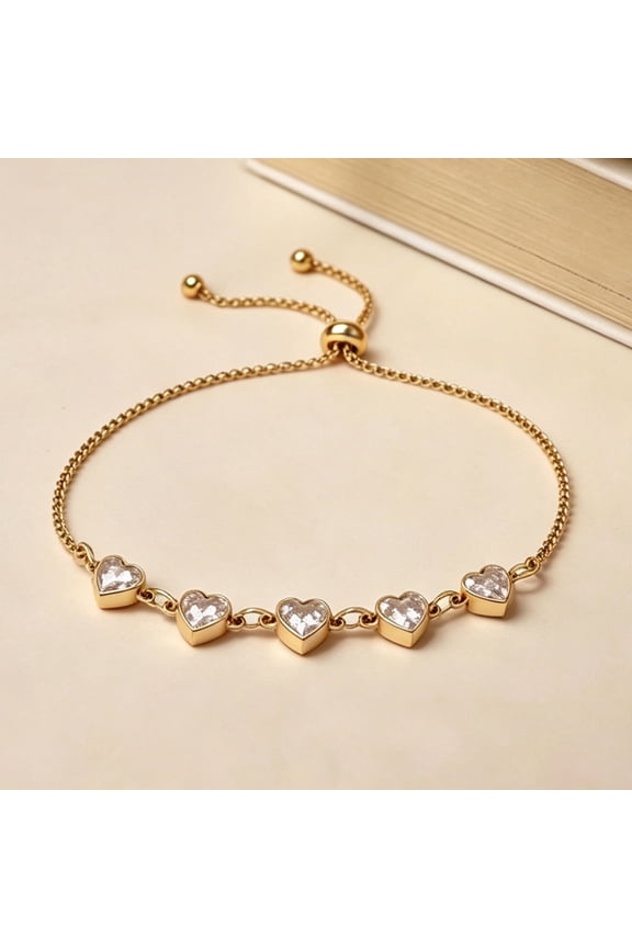 Adjustable 5 Hearts Bracelet with Simulated Diamonds Daily Wear Jewelry Gift on Birthday Anniversary Christmas Valentines’ Day Mother’s Day