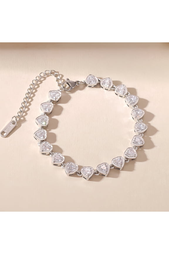 Adjustable Classic Heart Link Bracelet with Simulated Diamonds Daily Wear Jewelry Gift on Birthday Anniversary Christmas Valentines’ Day Mother’s Day