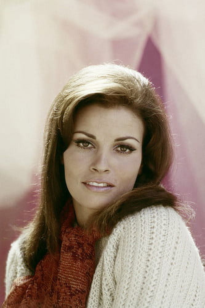 Raquel Welch 1967 studio portrait in white sweater and red scarf 24x36 ...