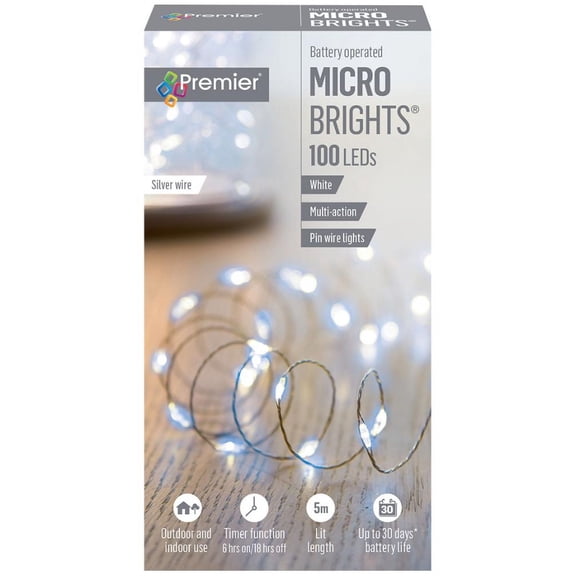 Raraion - Timelights 100 LED Pin Wire Lights, Multi-Action, White, 5m