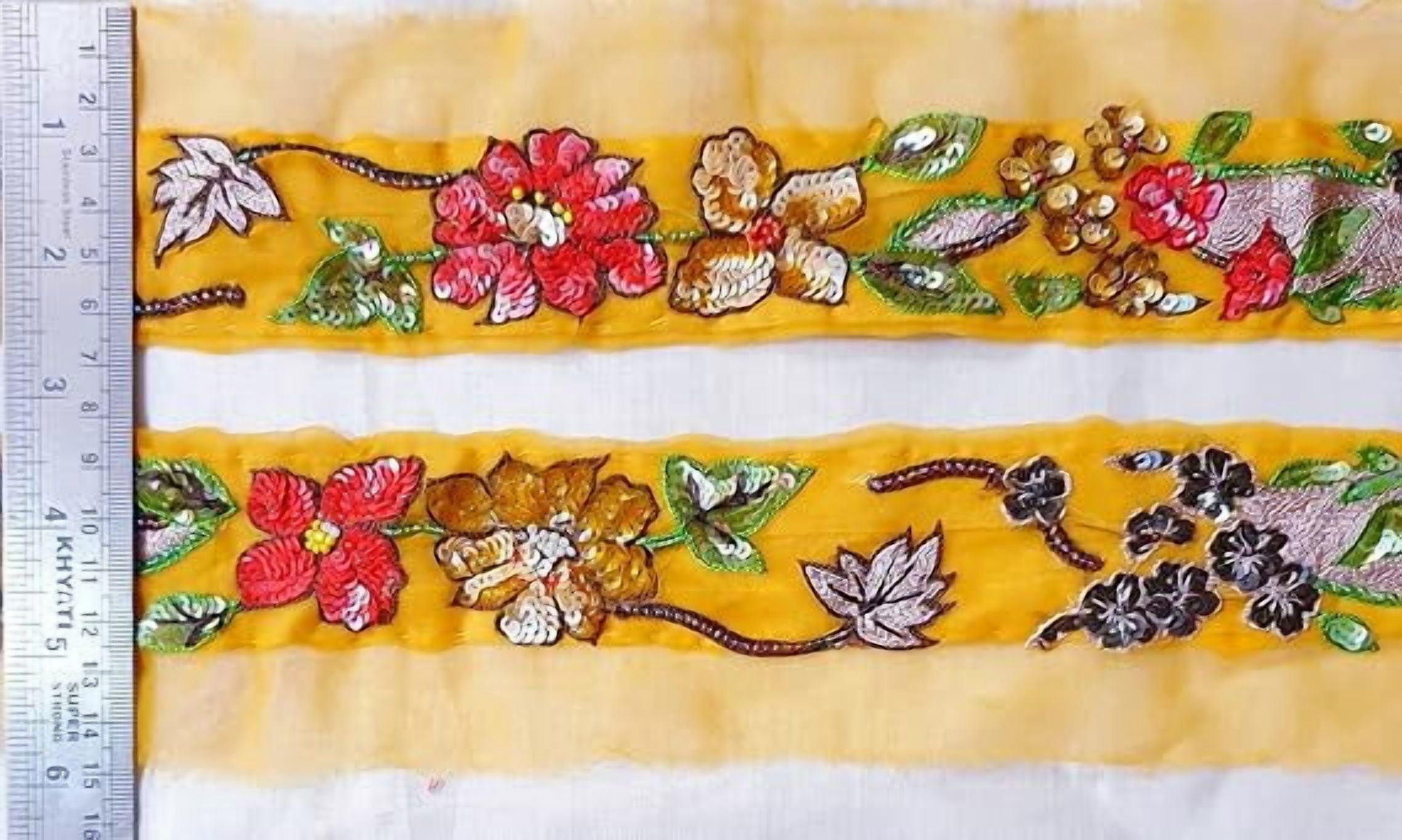 Rare Antique Vintage Sari Border Trim – 1 Yard Lace Ribbon with Glass Beads & Sequins