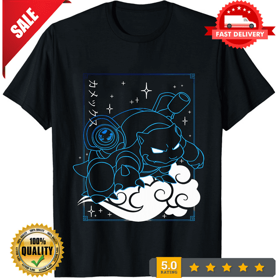 Rare Blastoise Blue Glow Graphic Japanese Text Unisex T Shirt, ULTRA LIMITED-TH72877