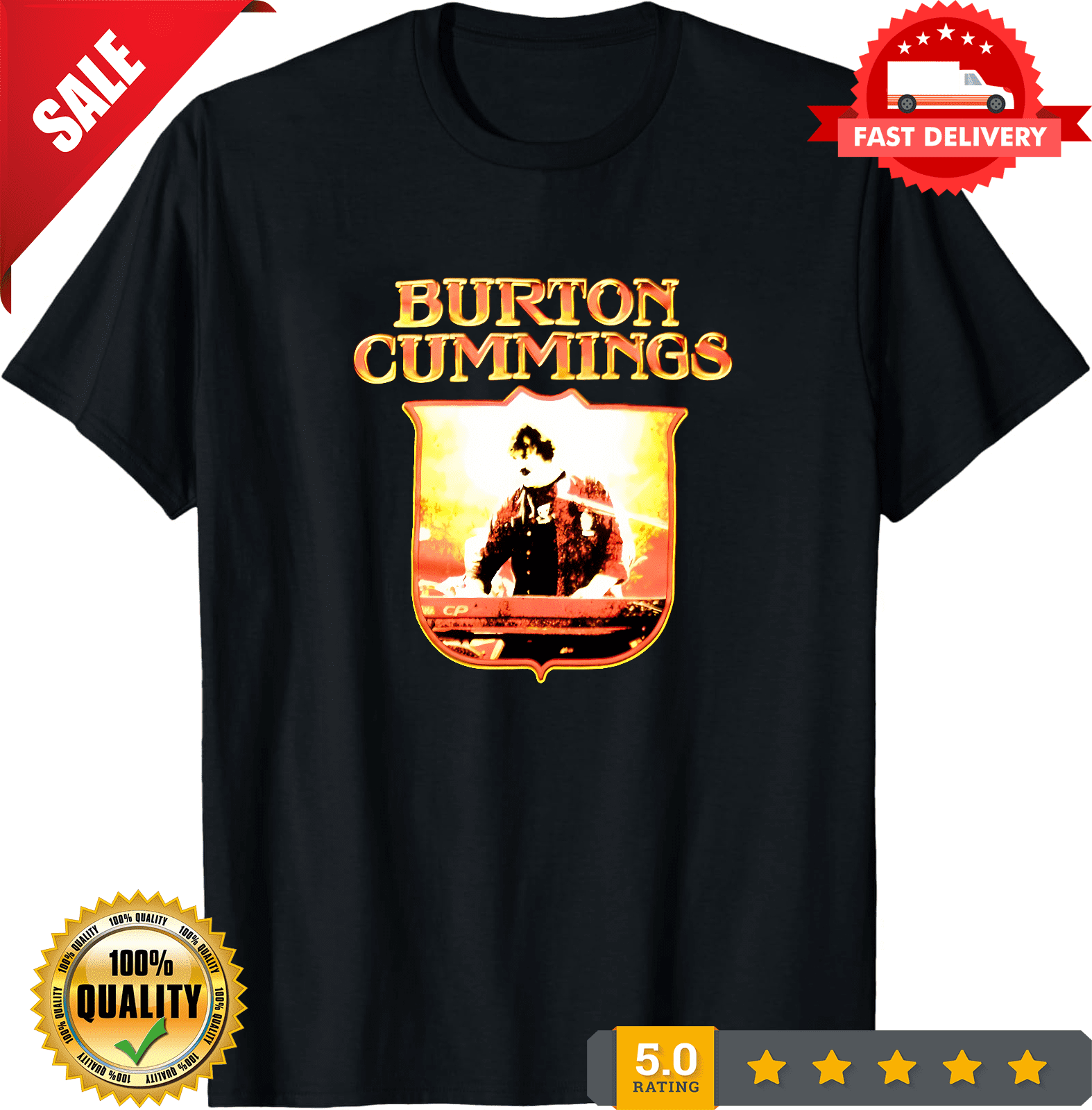 Rare Burton Cummings Concert Tour T-Shirt Songs List on Back Black