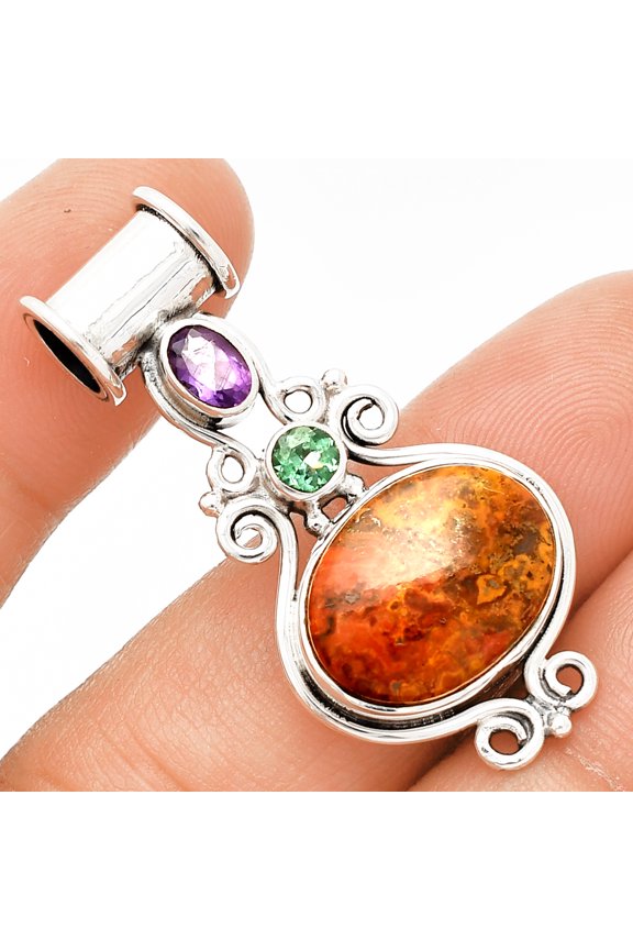 Rare Cady Mountain Agate, Amethyst & Green Tourmaline 925 Silver Pendant P-1448 SDP149292