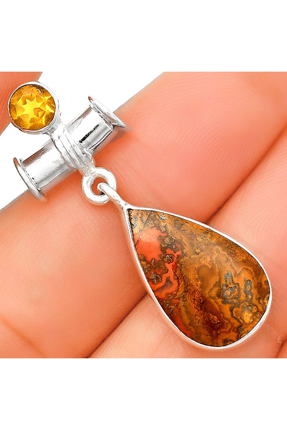 Rare Cady Mountain Agate & Citrine 925 Sterling Silver Pendant Jewelry P-1337 SDP133702