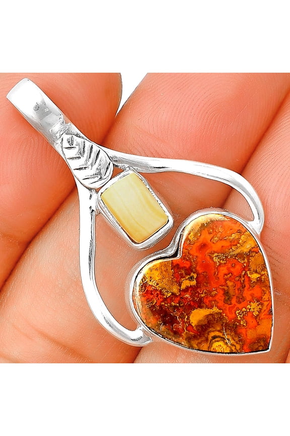 Rare Cady Mountain Agate & Natural Spiny Oyster Shell 925 Silver Pendant P-1166 SDP136364