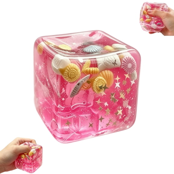 Rare Clear Glitter Dumpling Squishies - Cube - Sparkling Stress Relief Collectible & Desktop Accessory for Adults,Pink 1PCS