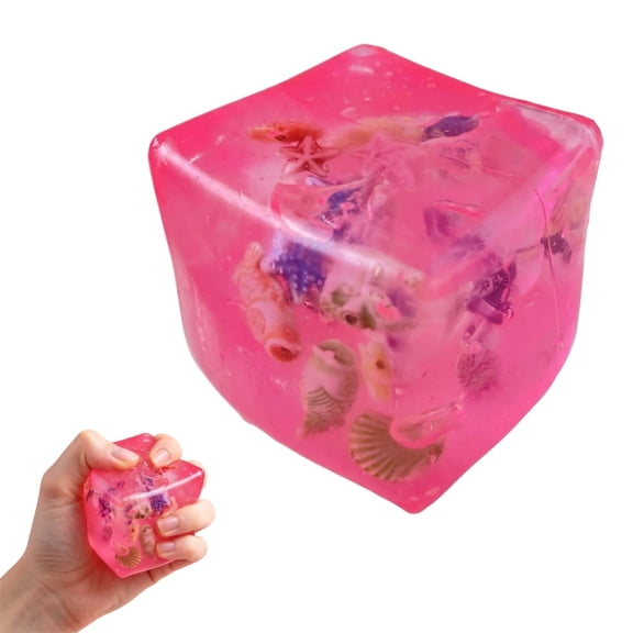Rare Clear Glitter Dumpling Squishies - Cube - Sparkling Stress Relief Collectible & Desktop Accessory for Adults(Pink,1PC)