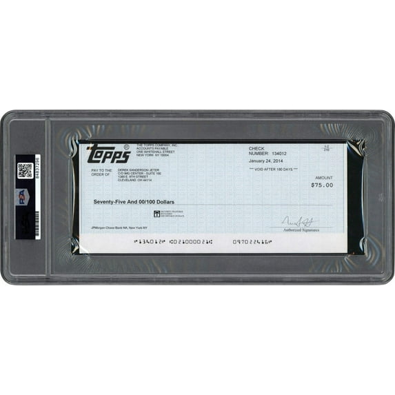 Rare Derek Jeter Signed Check From Topps Baseball Card Company PSA DNA