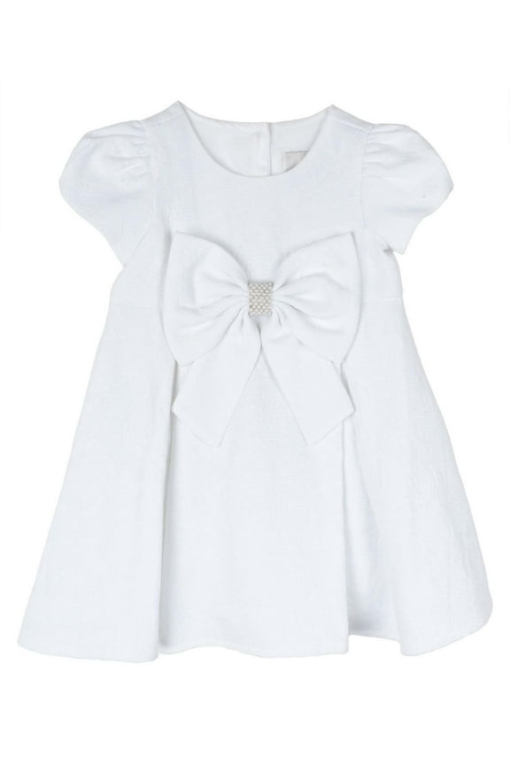 Baby Girl Floral Brocade Social Dress - White