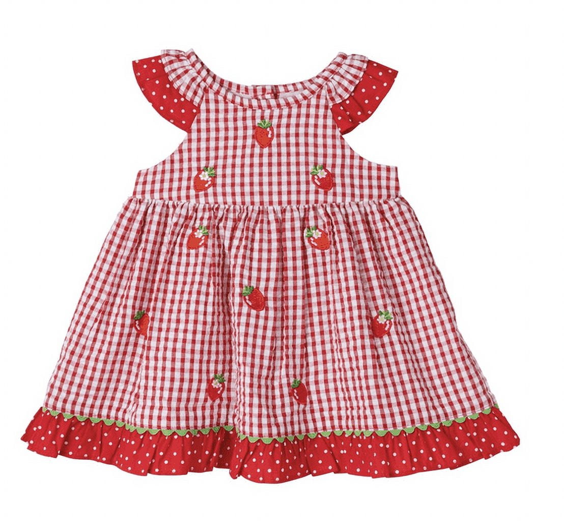 Rare Editions Baby Girl Strawberry Seersucker Dress Red
