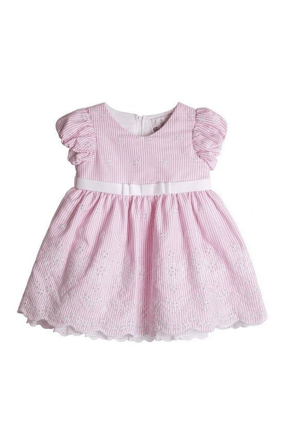 Baby Girls Eyelet Seersucker Dress with Diaper Cover - Pink