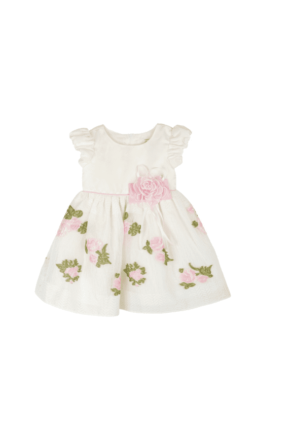 Baby Girls Short Sleeves Embroidered Social Dress - White