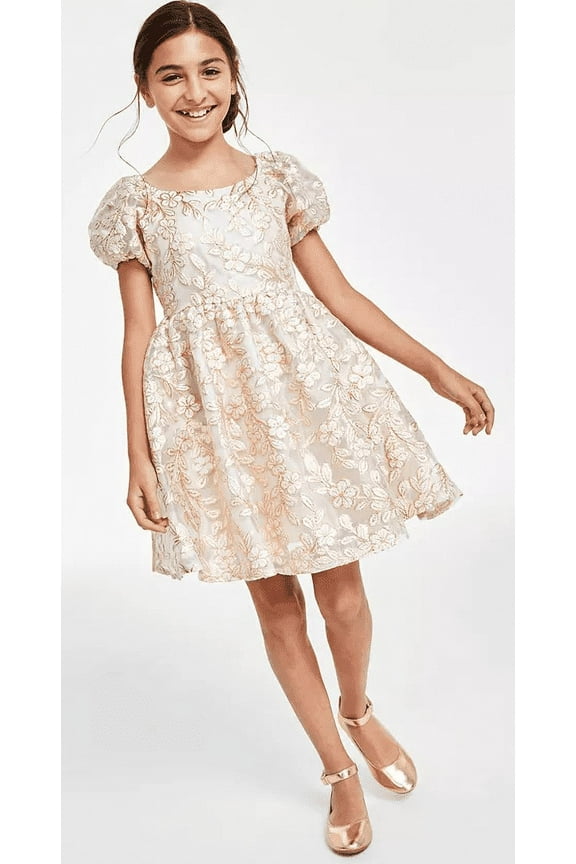 GOLD Big Girls Gold Brocade Floral Embroidered Dress, US 16