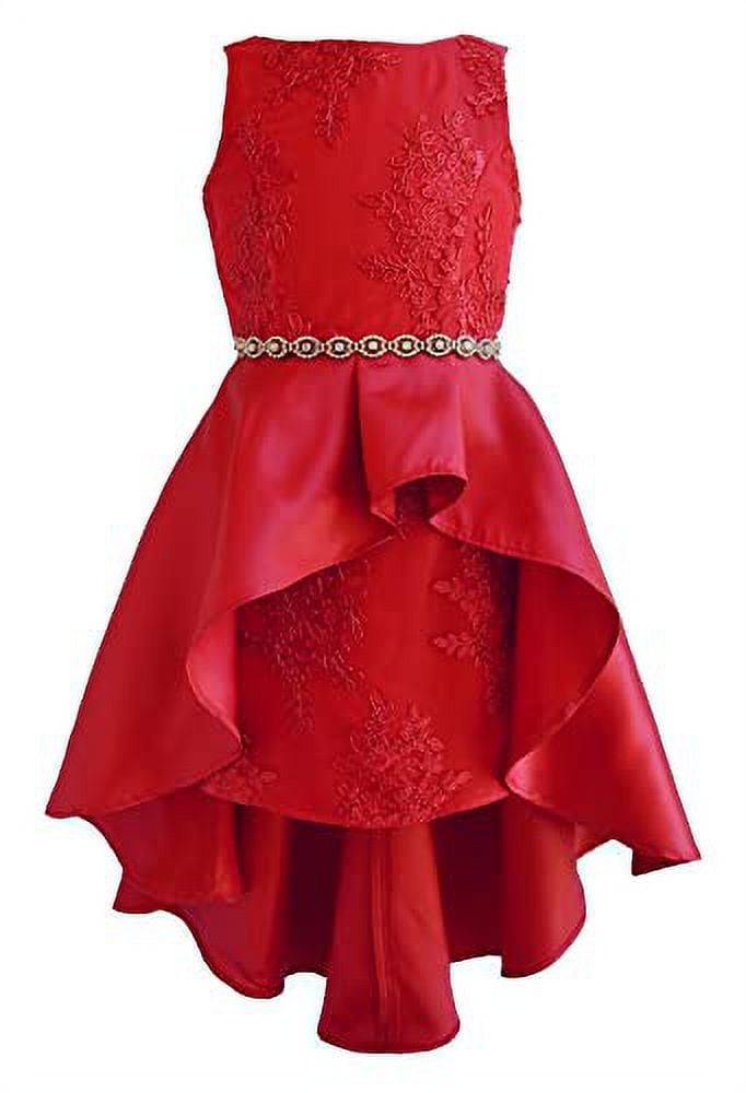 Rare Editions Girls 7-16 Embroidered Mesh Mikado Wrap Skirt Holiday Dress  (Red 14) - Walmart.com