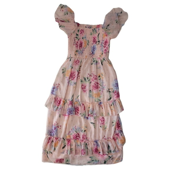 Rare Editions Girls Chiffon Ruffled Sleeve Lined Skirt Dress (Blush, XS)