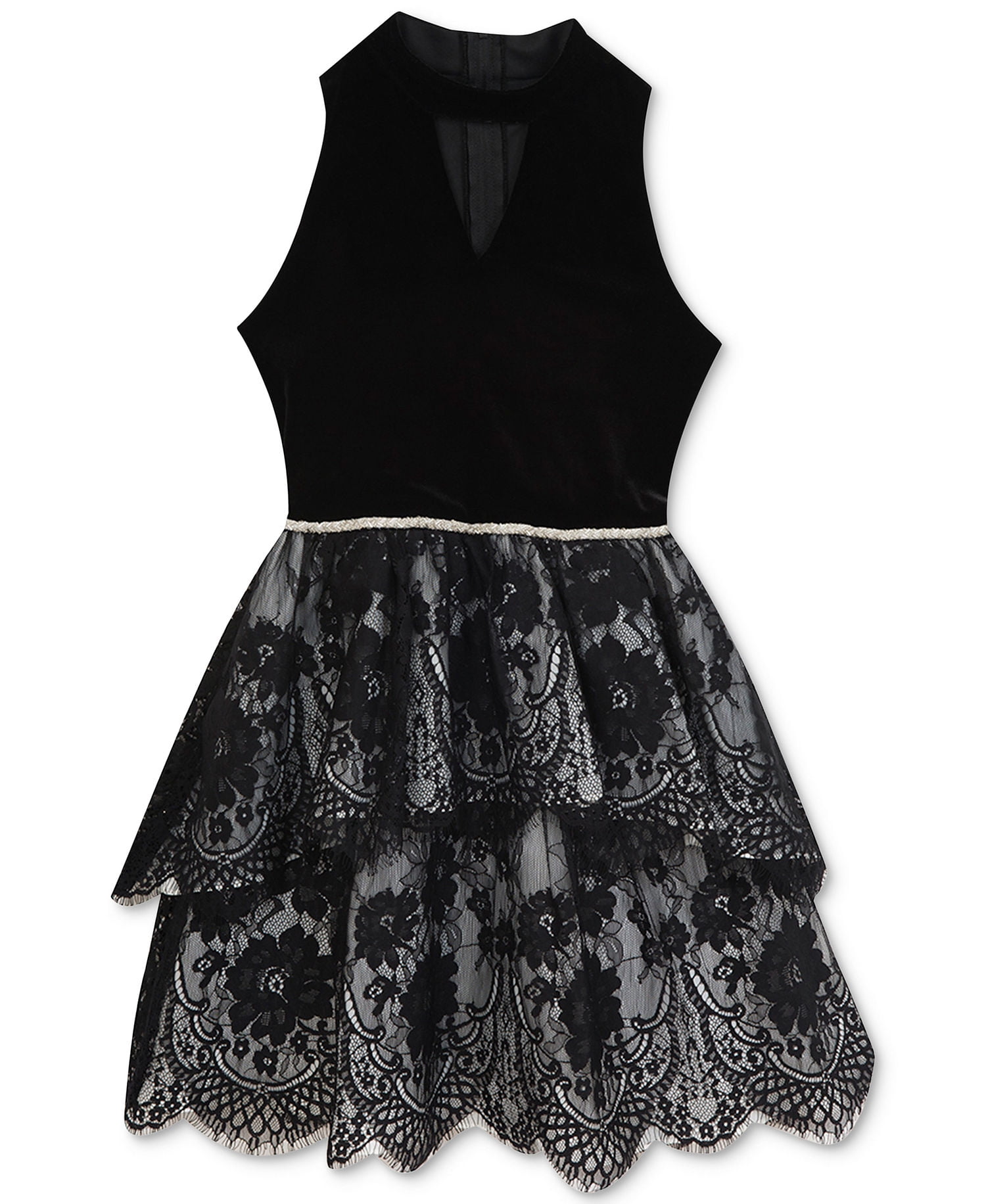 Rare Editions Girls Lace Ruffle Party Dress (14, Black)