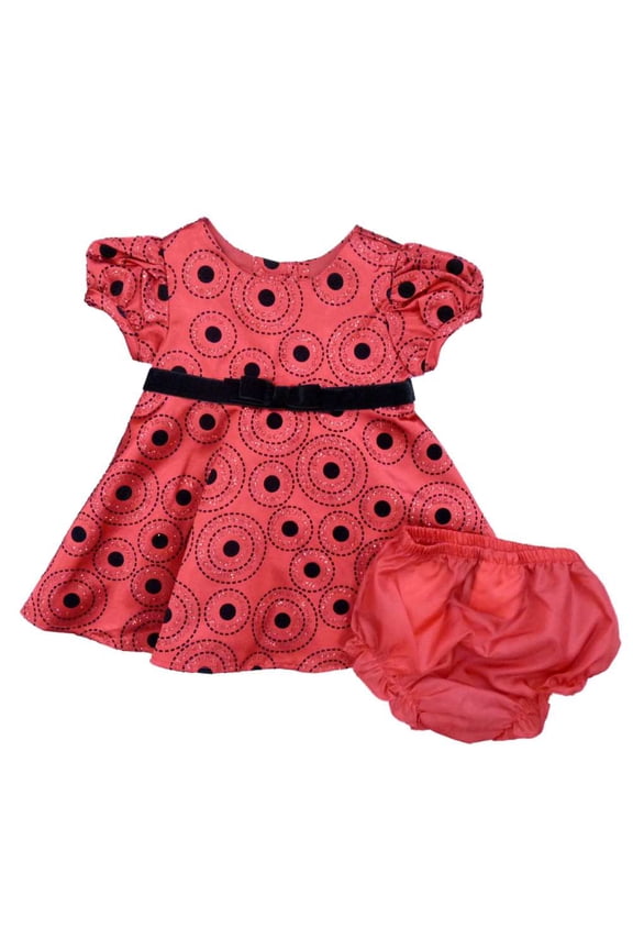 Infant Girls Red Black Polka Dot Satin Party Holiday Dress 3-6m
