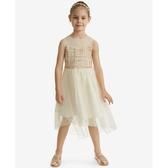 Rare Editions Toddler Girls Boucle Illusion Neck Dress Ivory 3T