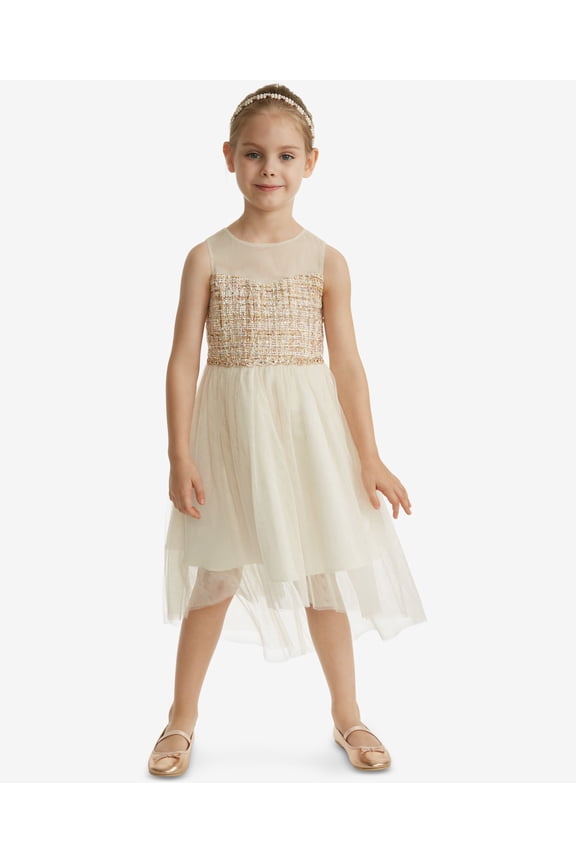 Toddler Girls Boucle Illusion Neck Dress Ivory 3T