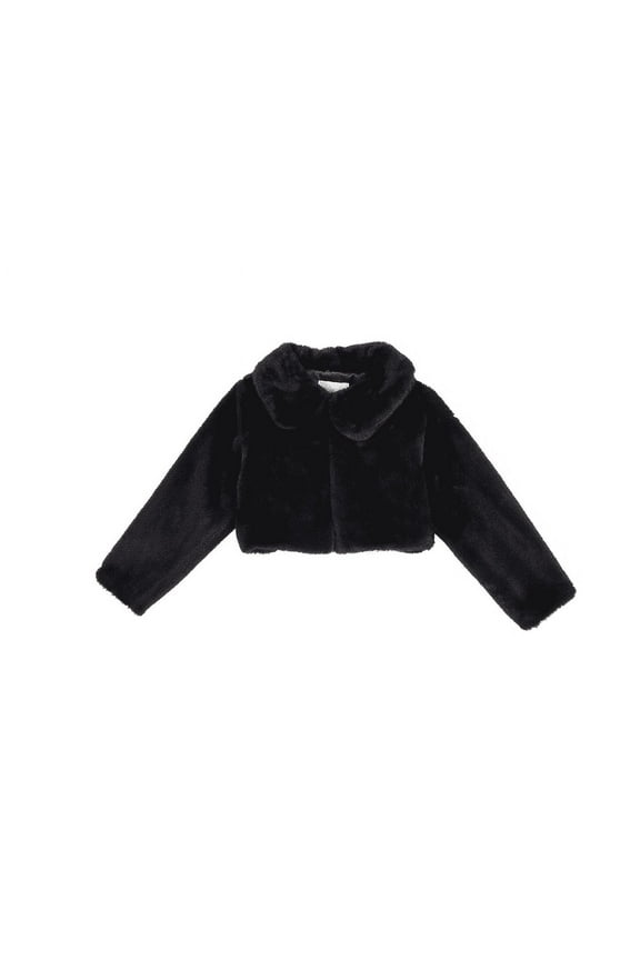 Toddler Girls Collared Faux Fur Jacket - Black