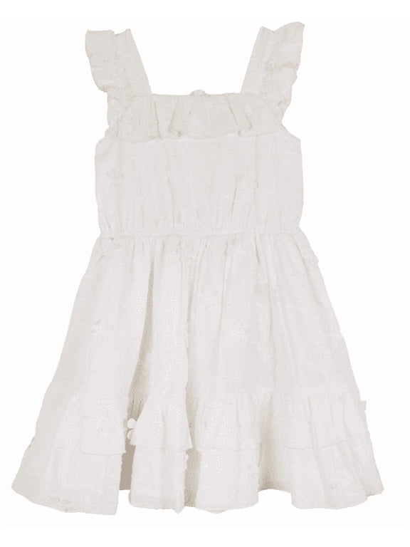 Toddler & Little Girls Embroidered Clip Dot Dress - WHITE