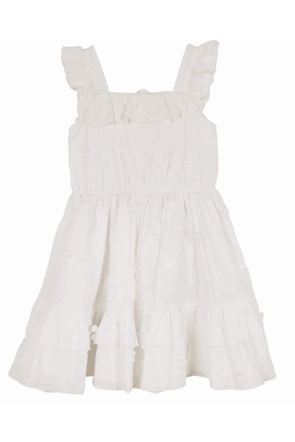 Toddler & Little Girls Embroidered Clip Dot Dress - WHITE