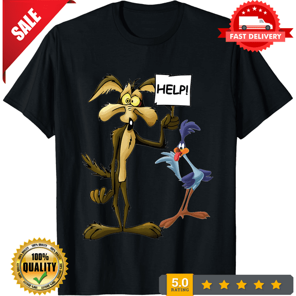 Rare Funny Wile E Coyote and the Road Runner Help T Shirt S-5XL Black, LIMITED EDITION-TH73749