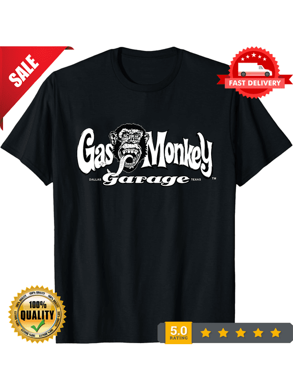 Rare Gas Monkey Garage T Shirt Handlebar Hot Rod Official Black Mens Tee Fast N Loud-TH71315